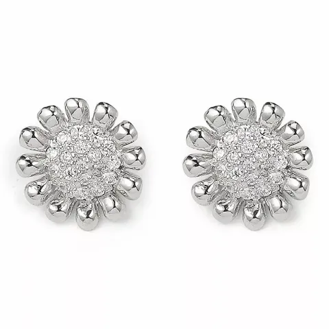 kukka zirkoni nappikorvakorut  rodinoitua hopeaa