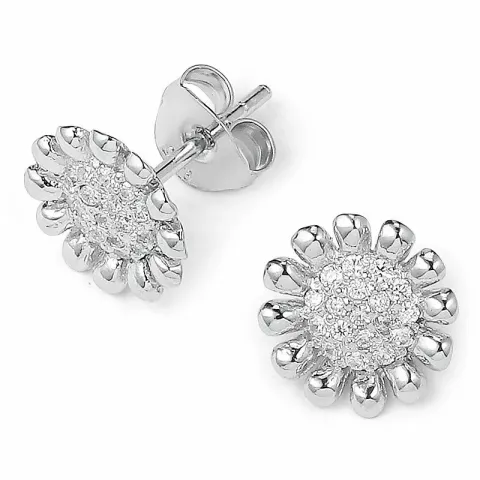 kukka zirkoni nappikorvakorut  rodinoitua hopeaa