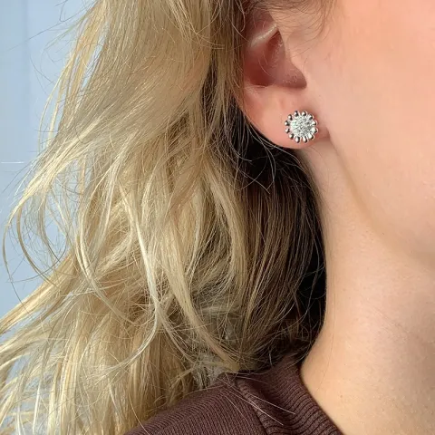 kukka zirkoni nappikorvakorut  rodinoitua hopeaa