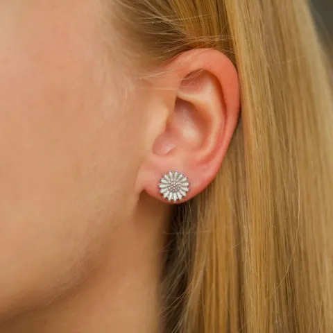 10 mm päivänkakkara nappikorvakorut  rodinoitua hopeaa