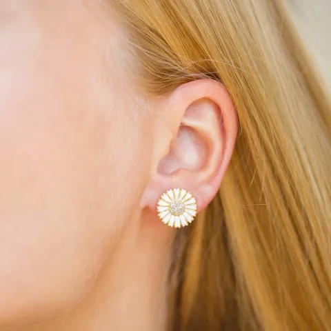 14 mm päivänkakkara zirkoni nappikorvakorut  kullattua hopeaa - Marie