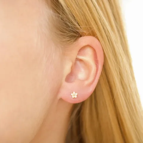 5 mm päivänkakkara pinkki nappikorvakorut  kullattua hopeaa - Majse