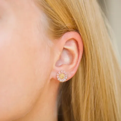 11 mm päivänkakkara pinkki nappikorvakorut  kullattu hopea - Marie