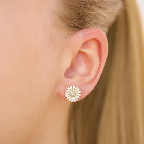 päivänkakkara valkoinen zirkoni nappikorvakorut  kullattua hopeaa