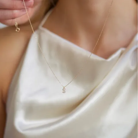 s-kirjain zirkoni kaulaketju, jossa on riipus 8 karaatin kultaa - My Letter