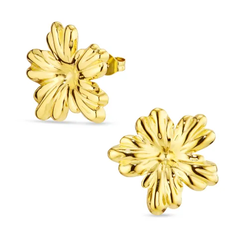 vedenkestävät kukka korvarenkaat  kullattu teräs - OCEANA