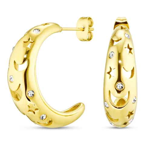 vedenkestävät kuu ja tähti zirkoni rengaskorvakorut  kullattu teräs - OCEANA