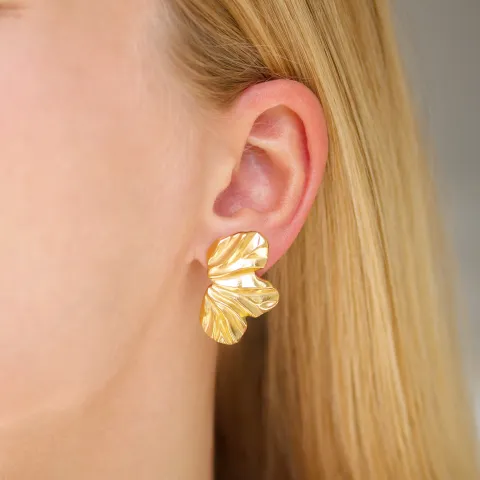 vedenkestävät kukka korvarenkaat  kullattu teräs - OCEANA