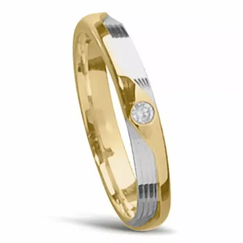 Kaksivärinen Naisten sormus 14 karaatin kulta ja valkokultaa 0,03  ct