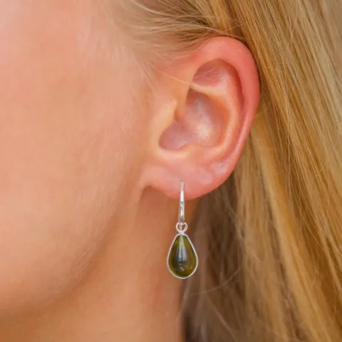 pisara armeijan vihreä kristalli korvarenkaat  hopea - Loom Stones