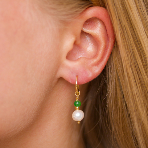 pitkät vihreä aventuriini korvarenkaat  kullattua hopeaa - Loom Stones