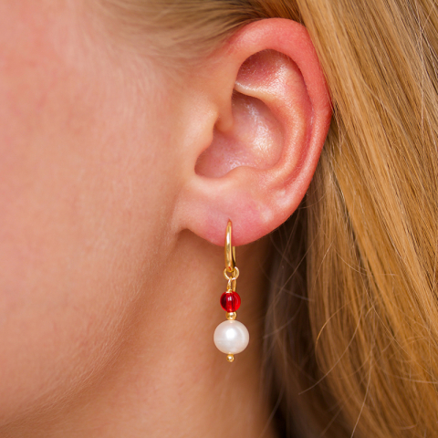 pitkät pinkki kristalli korvarenkaat  kullattu hopea - Loom Stones