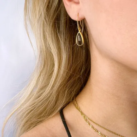 näytepakkaukset pisara savunvärinen kvartsi korvakorut virheellä  kullattua hopeaa