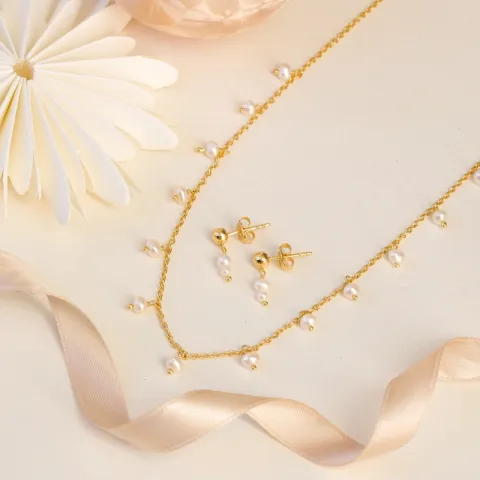 valkoinen helmi korvarenkaat  kullattu hopea