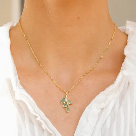 vihreä aventuriini kaulaketju kullattua hopeaa 42 + 3 cm x 13 mm  - Loom Stones