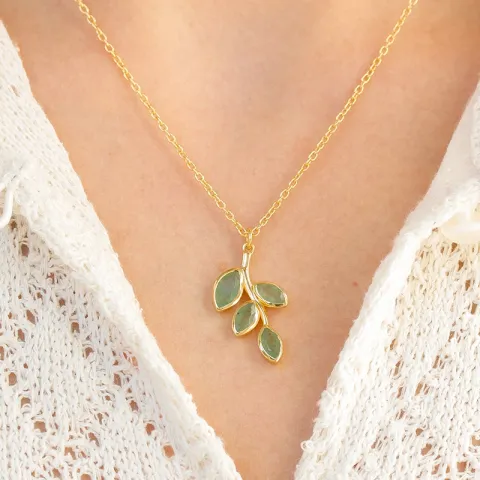 vihreä aventuriini kaulaketju kullattua hopeaa 42 + 3 cm x 13 mm  - Loom Stones