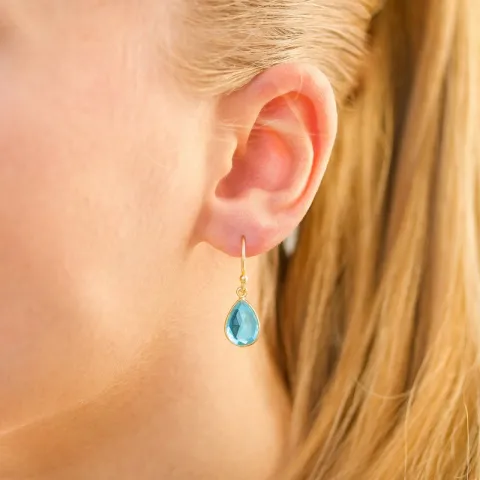 pisara sininen kristalli korvarenkaat  kullattu hopea - Loom Stones