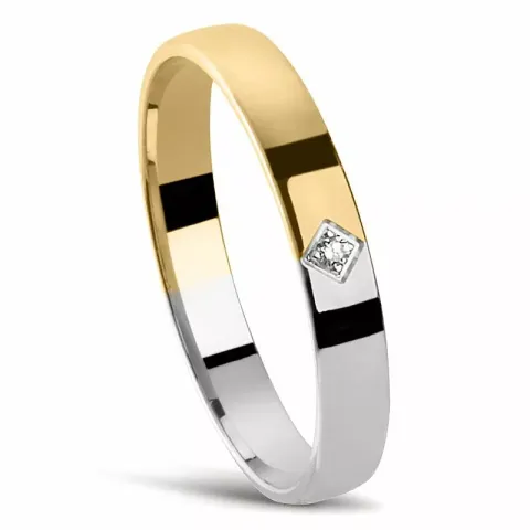 Kaksivärinen Naisten sormus 14 karaatin kulta ja valkokultaa 0,010 ct