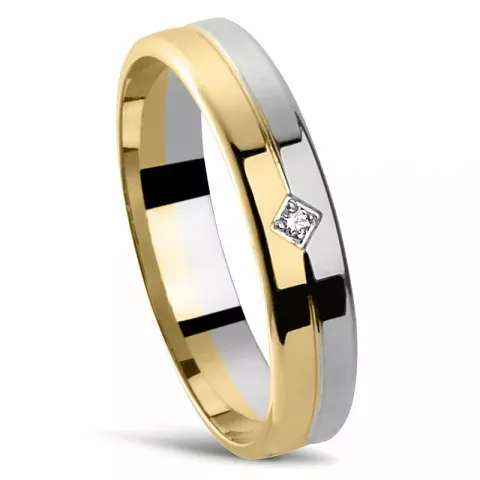 Kiiltävä kaksivärinen Naisten sormus 14 karaatin kulta ja valkokultaa 0,01 ct