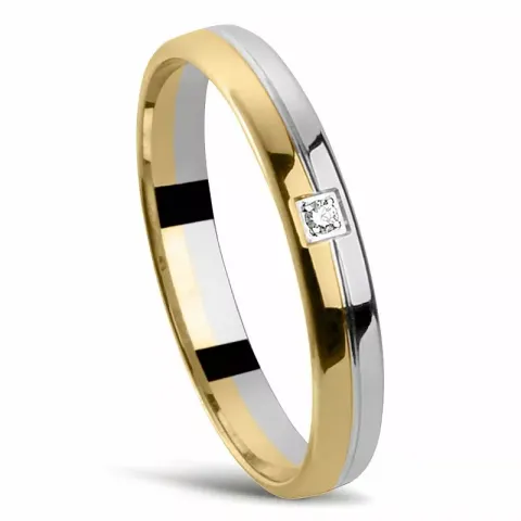 Kaksivärinen tasapintainen vihkisormus 14 karaatin kulta ja valkokultaa 0,01 ct