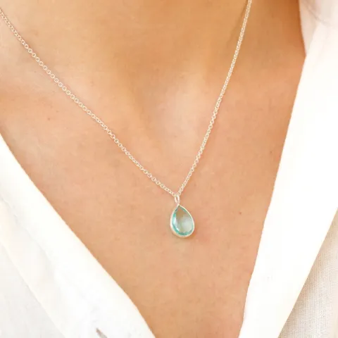 pisara sininen kristalli riipus  hopeaa - Loom Stones