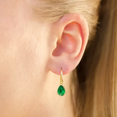 pisara tummanvihreä kristalli korvarenkaat  kullattu hopea - Loom Stones