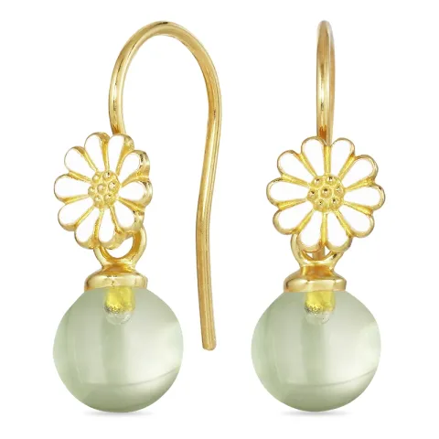 päivänkakkara vaaleanvihreä kristalli korvakorukoukut  kullattu hopea