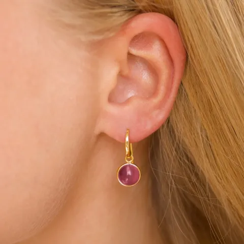 pyöreitä pinkki kristalli korvarenkaat  kullattu messinki - Loom Stones