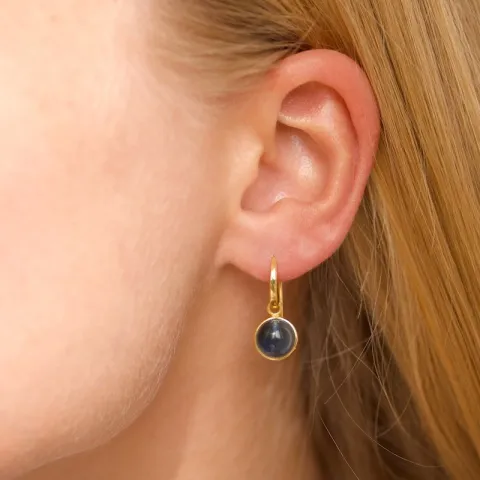 pyöreitä sininen tummansininen kristalli korvarenkaat  kullattu messinki - Loom Stones