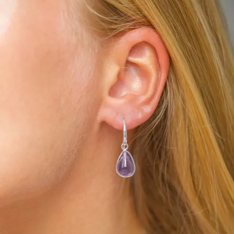 pisara lila kristalli korvarenkaat  hopeoitu messinki - Loom Stones