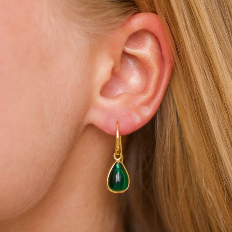 pisara tummanvihreä kristalli korvarenkaat  kullattu messinki - Loom Stones
