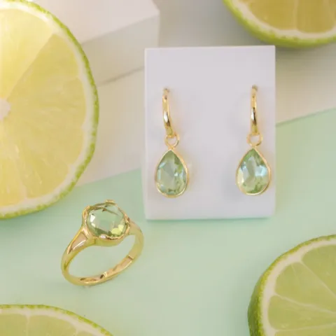 pisara vaaleanvihreä kristalli korvarenkaat  kullattu messinki - Loom Stones