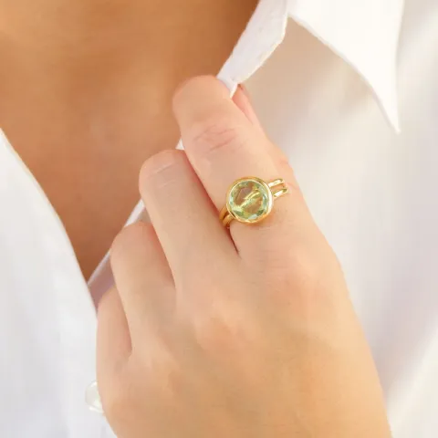 vaaleanvihreä kristalli sormus kullattu messinki - Loom Stones