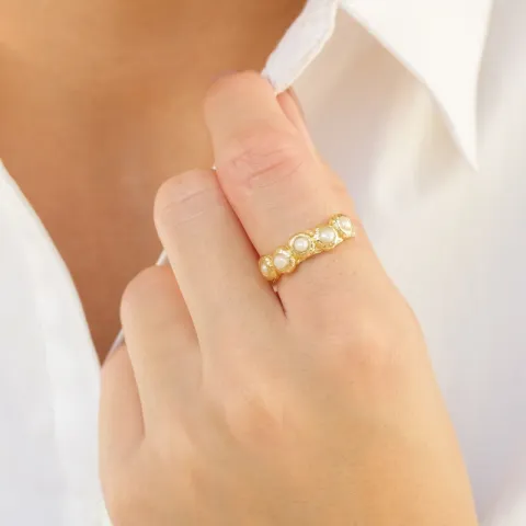 valkoinen helmi sormus kullattu messinki - Eliné