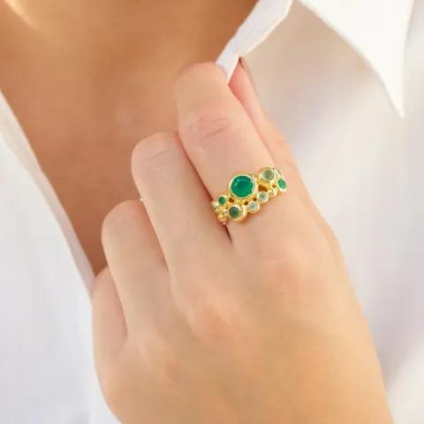 vihreä sormus kullattu messinki - Bubbly Twist