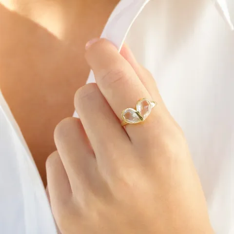 kirkas quartz sormus kullattu messinki - Loom Stones