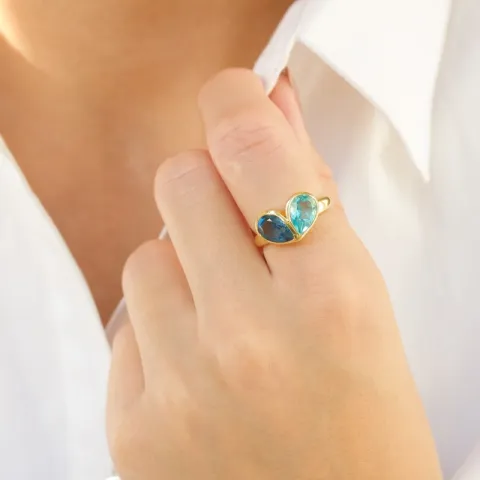 sininen kristalli sormus kullattu messinki - Loom Stones