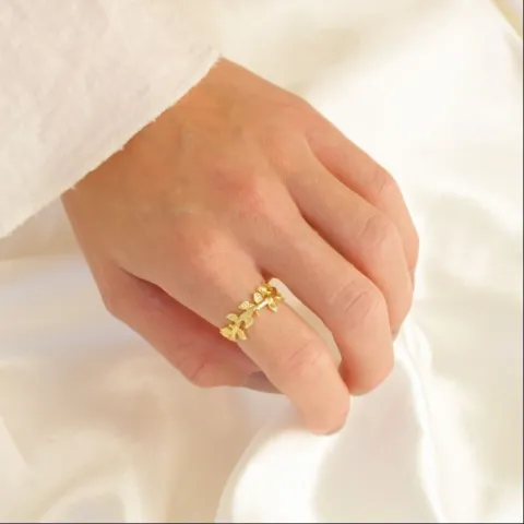 lehti sormus kullattu messinki - Eliné