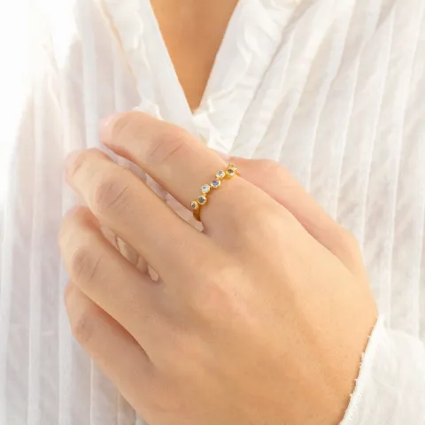 sininen kristalli sormus kullattu messinki - Bubbly Twist