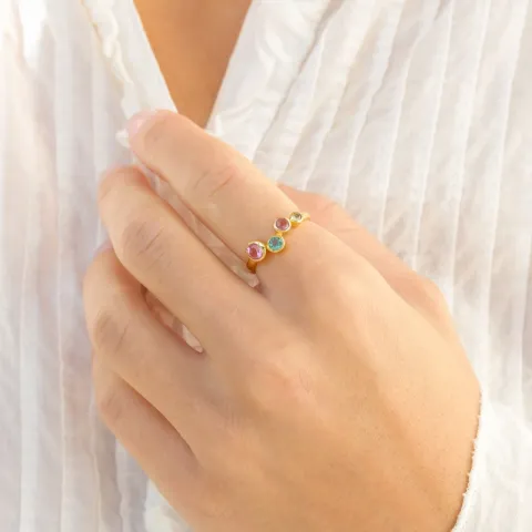 monivärinen kristalli sormus kullattu messinki - Bubbly Twist