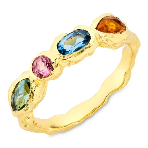 monivärinen kristalli sormus kullattu messinki - Eliné