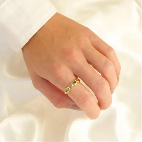 monivärinen kristalli sormus kullattu messinki - Eliné