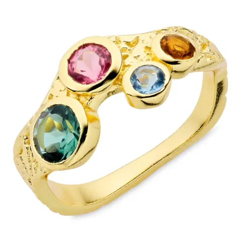 monivärinen sormus kullattu messinki - Eliné