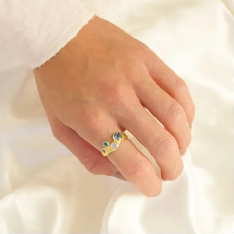 sininen topaasi sormus kullattu messinki - Eliné