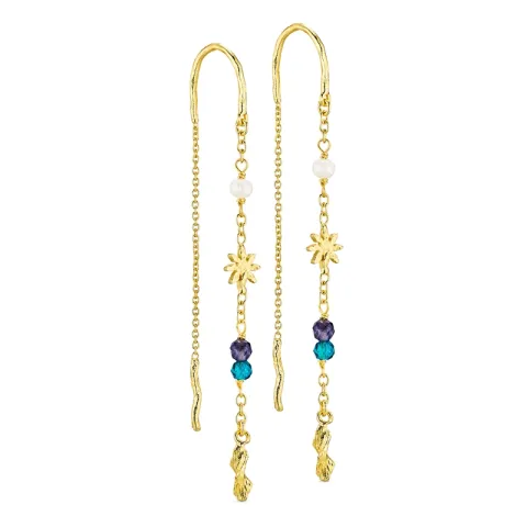 pitkät sininen ketjukorvakorut  kullattu messinki - Eliné