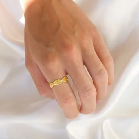 lehti sormus kullattu messinki