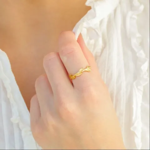 lehti sormus kullattu messinki