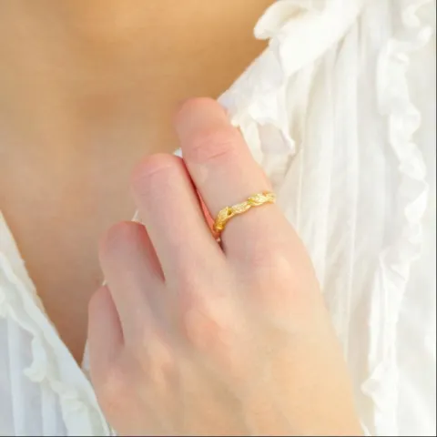 lehti sormus kullattu messinki