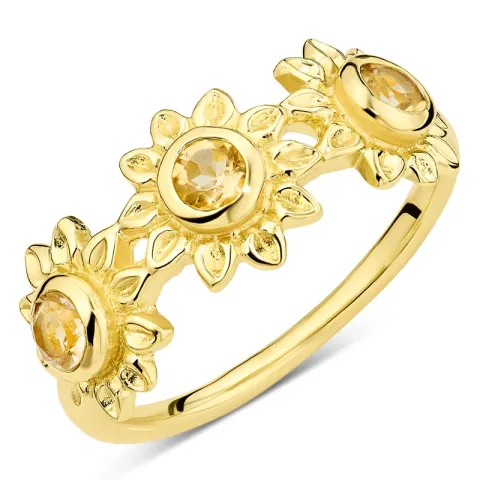 aurinko keltainen kristalli sormus kullattu messinki - Eliné