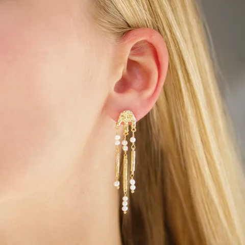 valkoinen helmi korvarenkaat  kullattu messinki - Eliné